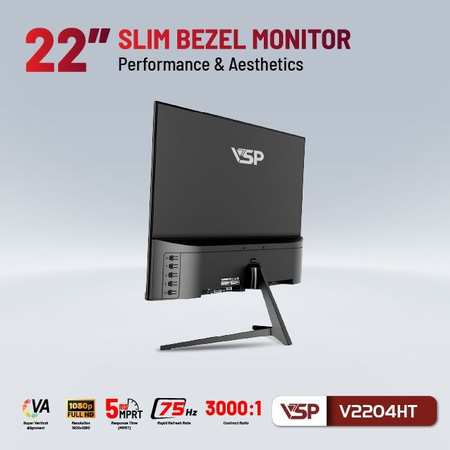 Màn hình máy tính 22inch VSP V2204HT (21.5&quot; VA FHD 75Hz, HDMI+VGA) - Hàng chính hãng VSP phân phối