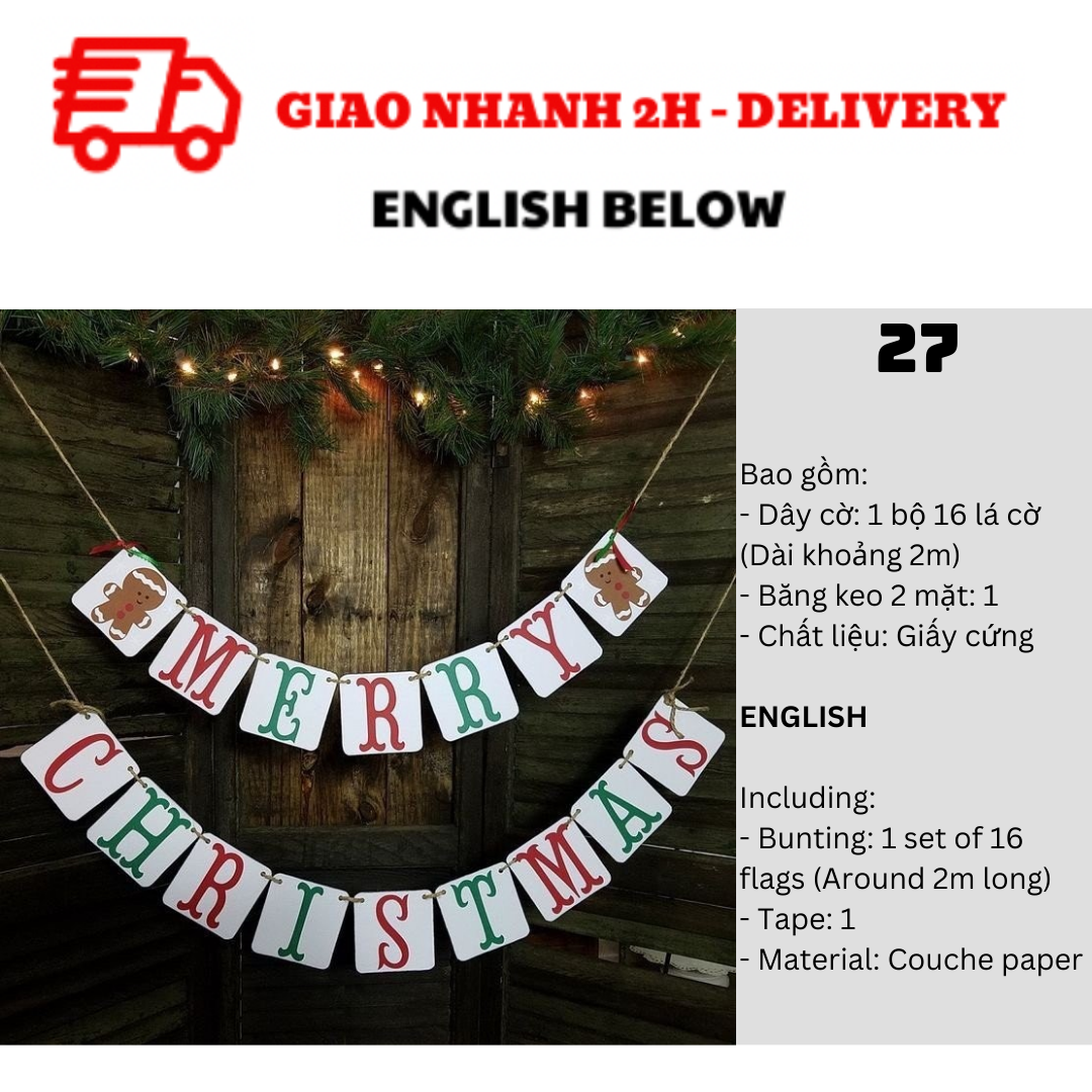 Bộ Dây Cờ Noel Trang Trí Tiệc Nhiều Mẫu - Merry Christmas Bunting DCXM10