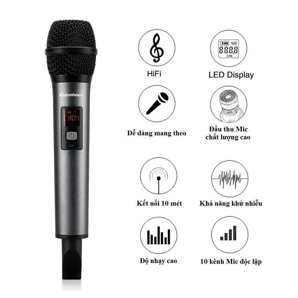 Micro Karaoke không dây Excelvan K18V 01 mic VHF - Hàng Chính Hãng