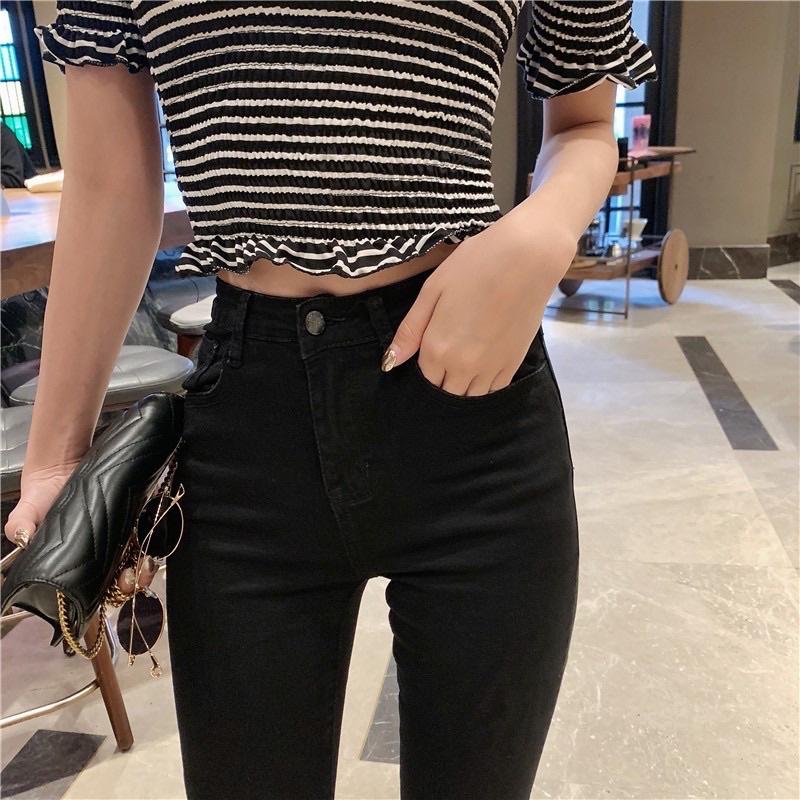 Quần jean Skinny Nữ Ống Loe Đen Trơn, Co giãn 4 chiều, cạp cao tôn dáng