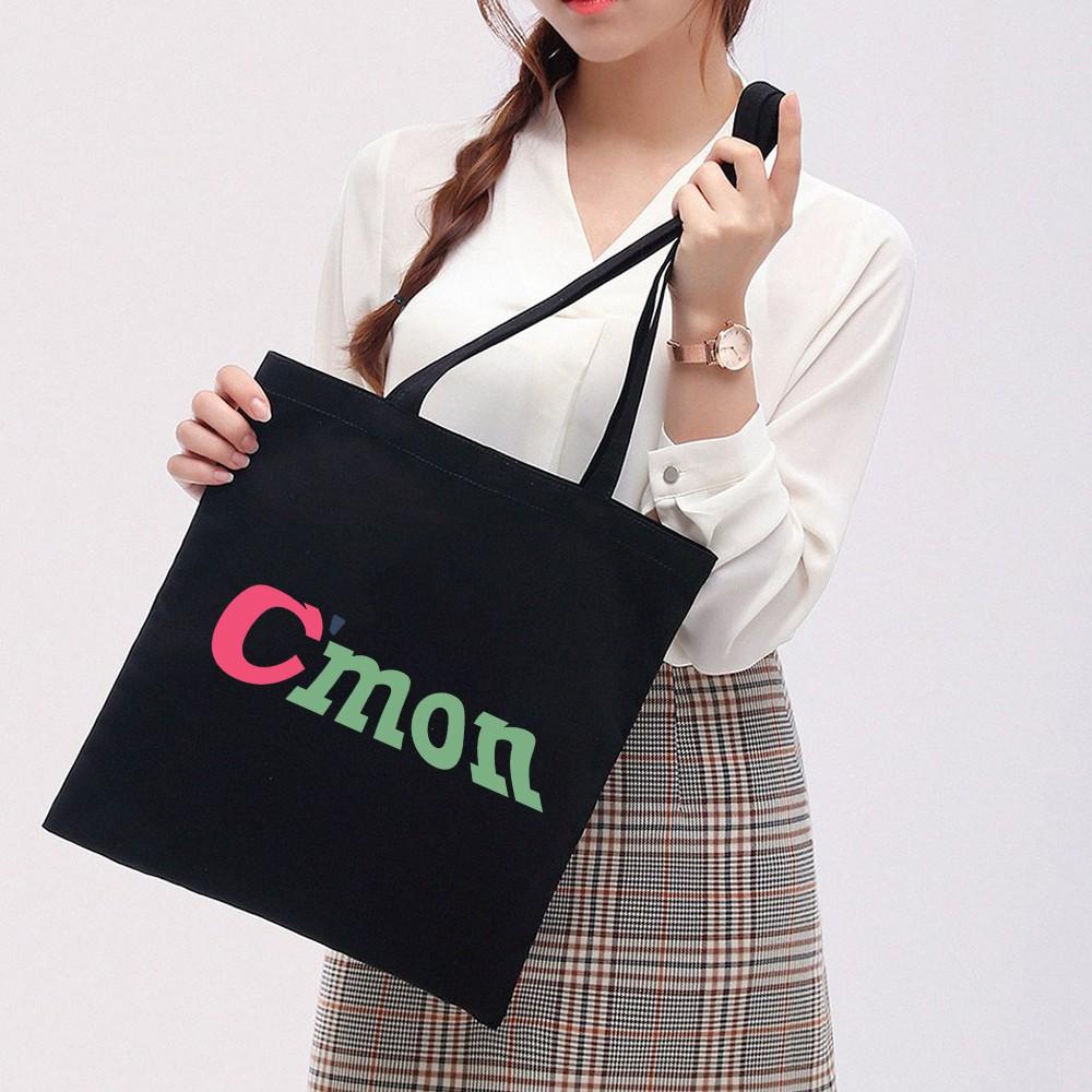 Túi Tote Vải Canvas Ginko kiểu basic có dây kéo khóa miệng túi( có túi con bên trong) đựng vừa laptop 14 inch và nhiều đồ dùng khác Phong Cách ulzzang Hàn Quốc In Hình C'mon B50