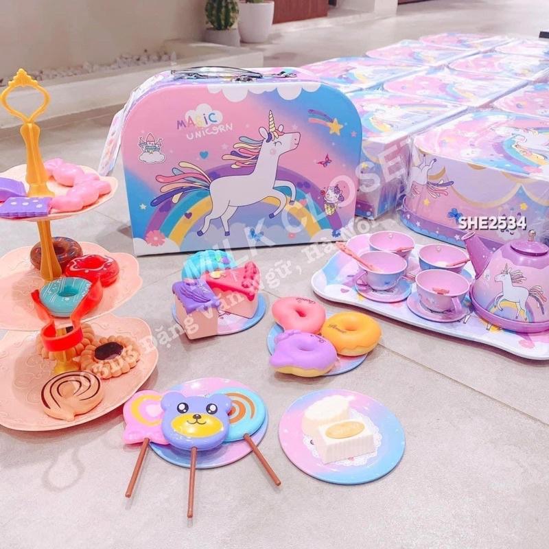 Bộ đồ chơi tiệc trà bánh cho bé Tea Set 48 chi tiết, ngựa Pony, thiếc Cao Cấp