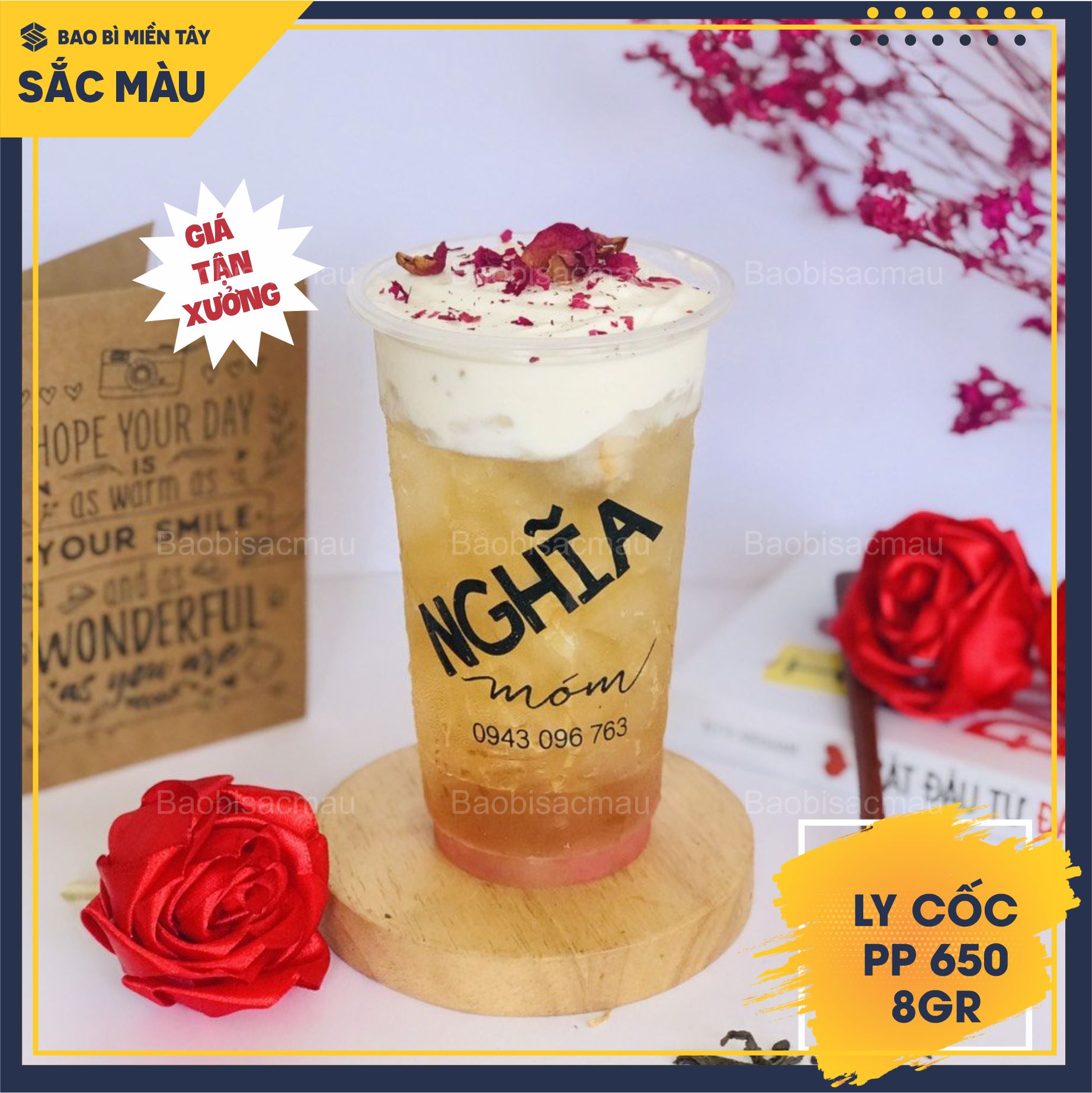Sỉ 50 cốc nhựa/ ly nhựa PP 650 kèm nắp