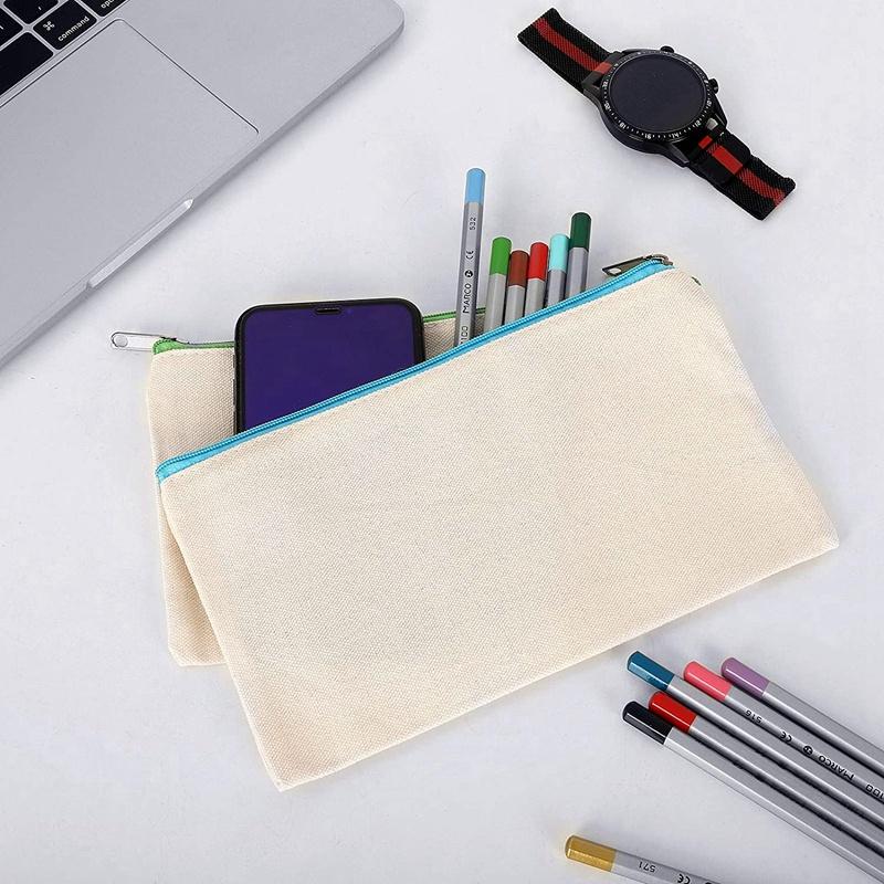 Cotton Canvas Makeup Bag,Multipurpose Cosmetic Pen Bag with Zipper Travel Toiletry Pouch,Blank DIY Craft Bag Pencil Bag