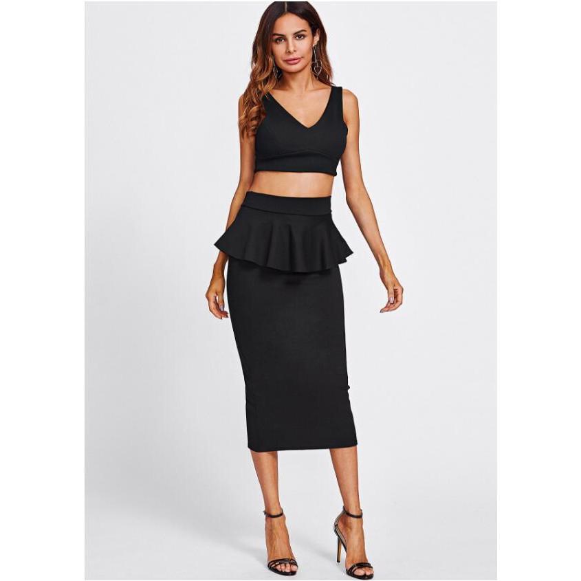 Chân váy công sở váy peplum bigsize CRPLV24 màu đen dài 63cm