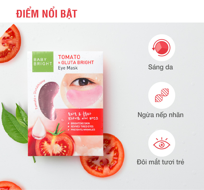 Mặt nạ dưỡng sáng da mắt Cà chua và Gluta Baby Bright Tomato &amp; Gluta Eye Mask 1 Pair 15g