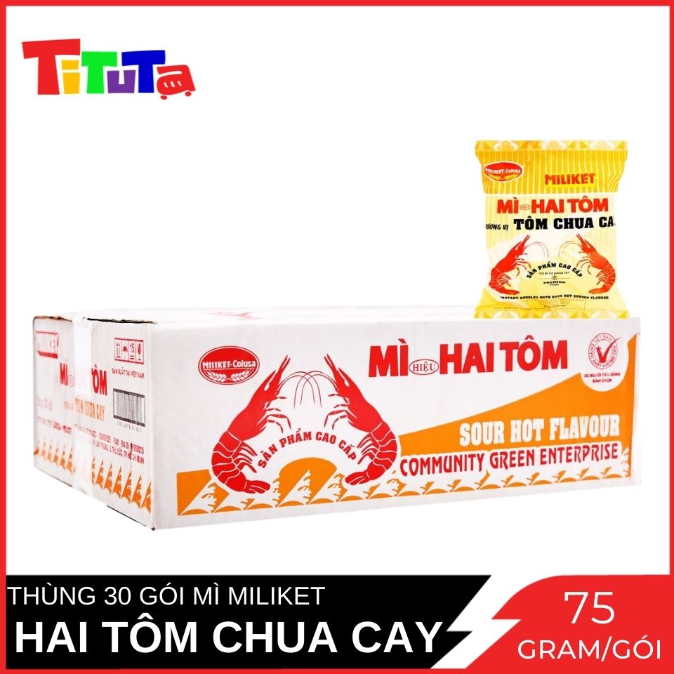 Mì Hai Tôm Vị Tôm Chua Cay Thùng 30 gói 75g