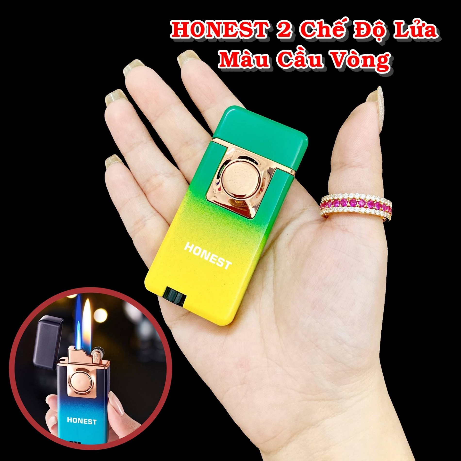 Hột quẹt bật lửa HONEST 2 chế độ lửa màu cầu vòng (lửa ngọn và lửa hoả tiễn) - (xài gas)