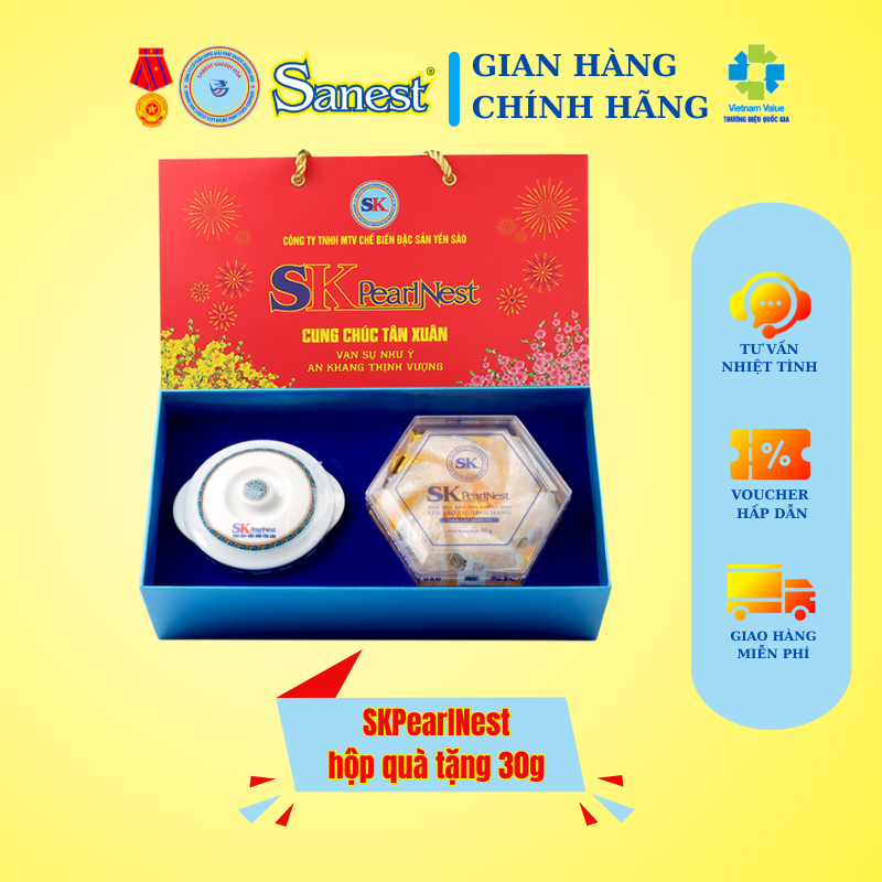 SKPearlNest Khánh Hòa Đặc sản Yến sào - Tổ yến tinh chế hộp quà tặng 30g