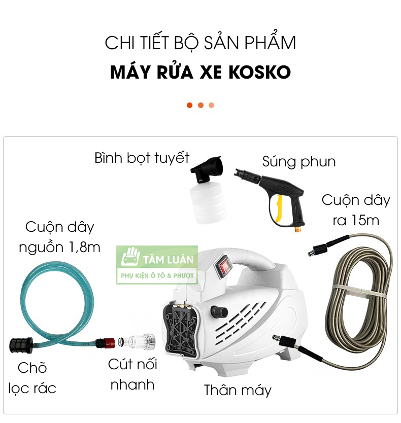 Máy rửa xe áp lực cao công suất 3800w lưu lượng nước 420 lít/h - Hàng Chính Hãng