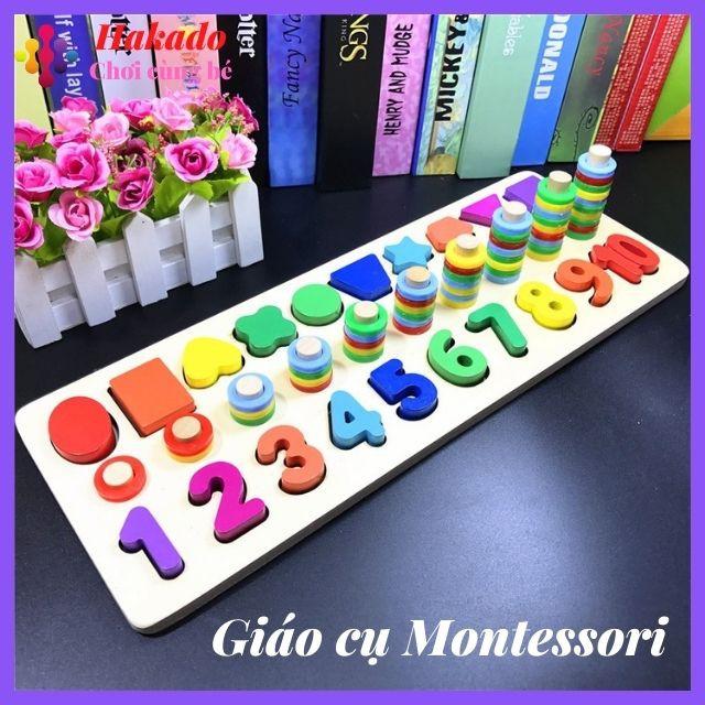 Giáo Cụ Montessori Cột Tính Hình Và Số 2 In 1 Cho Bé