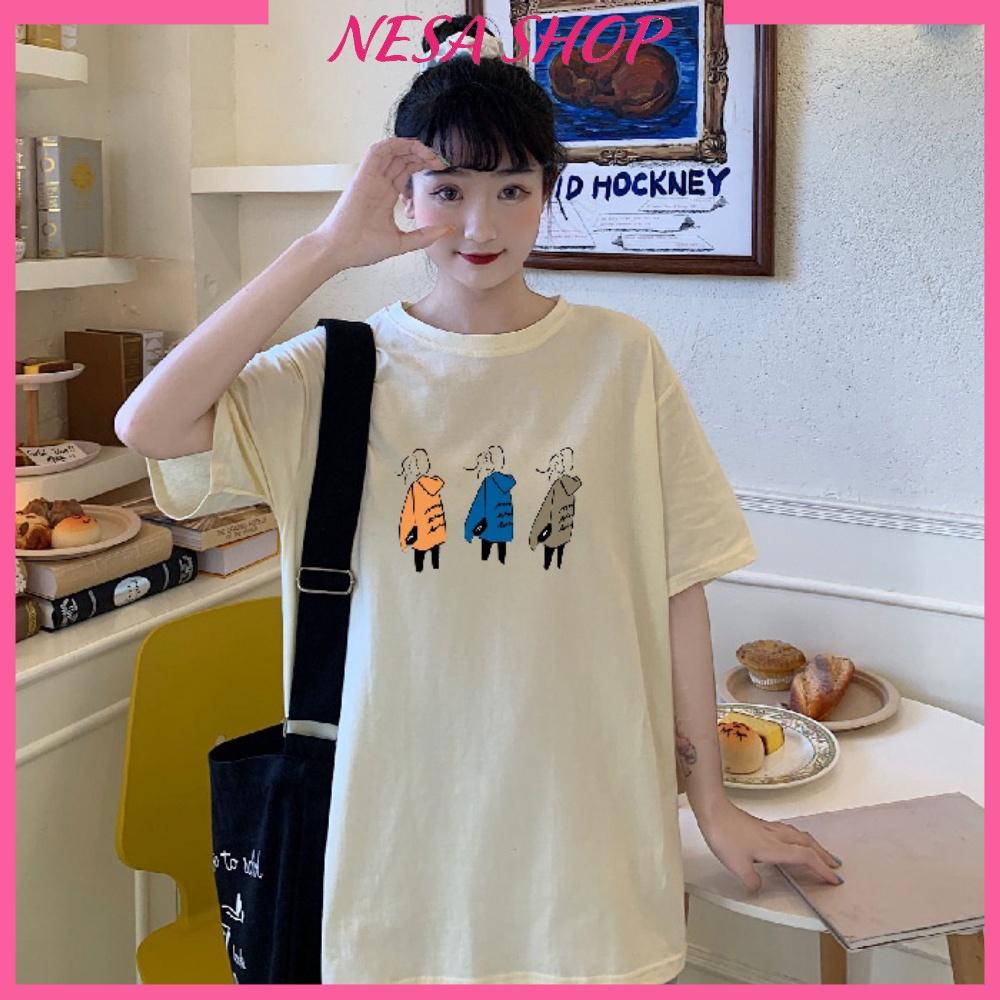 Áo thun nam nữ form rộng tay lỡ NeSa Shop, Áo thun kiểu, chất liệu thun cotton co giãn, áo phông in hình 3 Cô gái