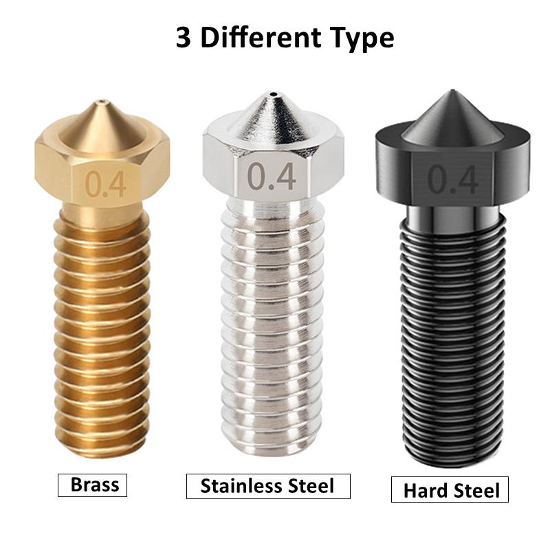 KINGROON 2 chiếc E3D Núi Lửa Thép Cứng Vòi Phun Bằng Đồng M6 Ren 3D Máy In Hotend Núi Lửa Vòi Phun 0.2mm-1.2mm Cho Dây Tóc 1.75mm