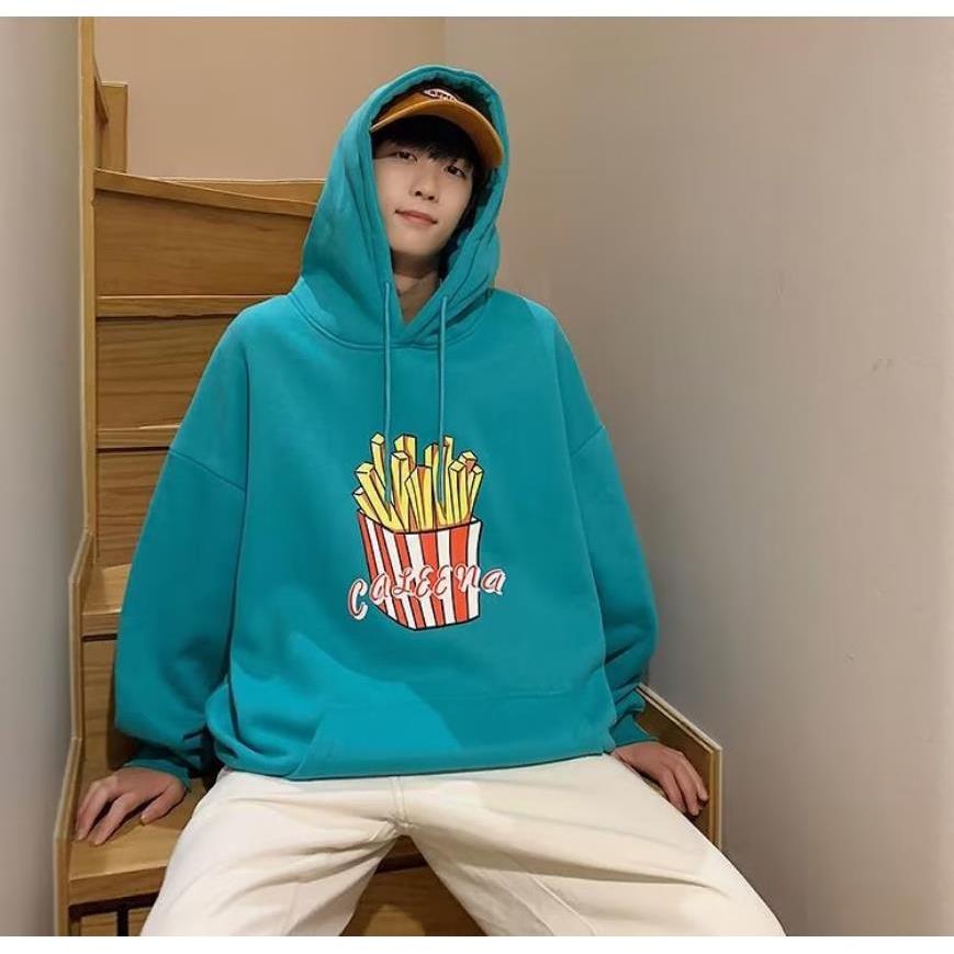 Áo Hoodie Tay Dài Dáng Rộng In Họa Tiết Khoai Tây Chiên Hoạt Hình Size M-3XL Dành Cho Nam