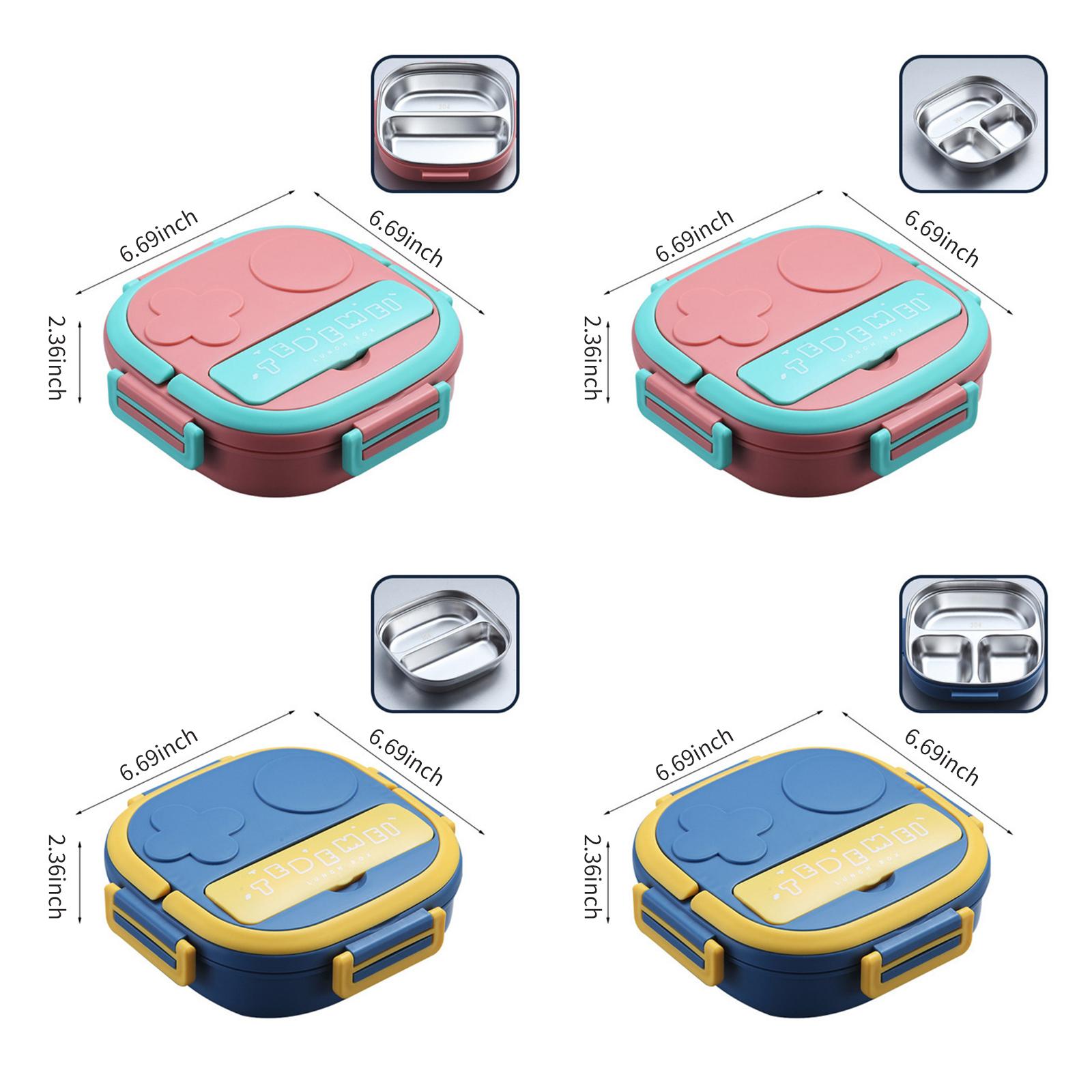 Lunch Box With Fork 3 Compartment Japanese Lunch Box Reusable Lunch Dinner Container Leakproof Stainless Steel Bento Box