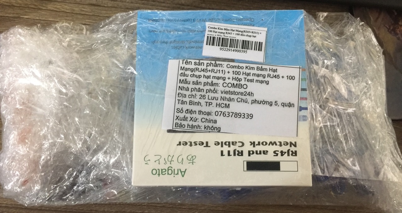 Combo Kìm Bấm Hạt Mạng + 100 Hạt mạng RJ45 + 100 đầu chụp hạt mạng + Hộp Test mạng