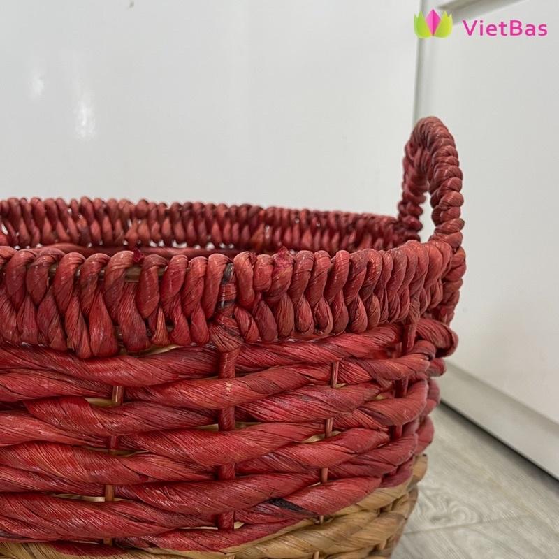 Giỏ lục bình tay cầm đỏ VIETBAS tròn có quai MAU76