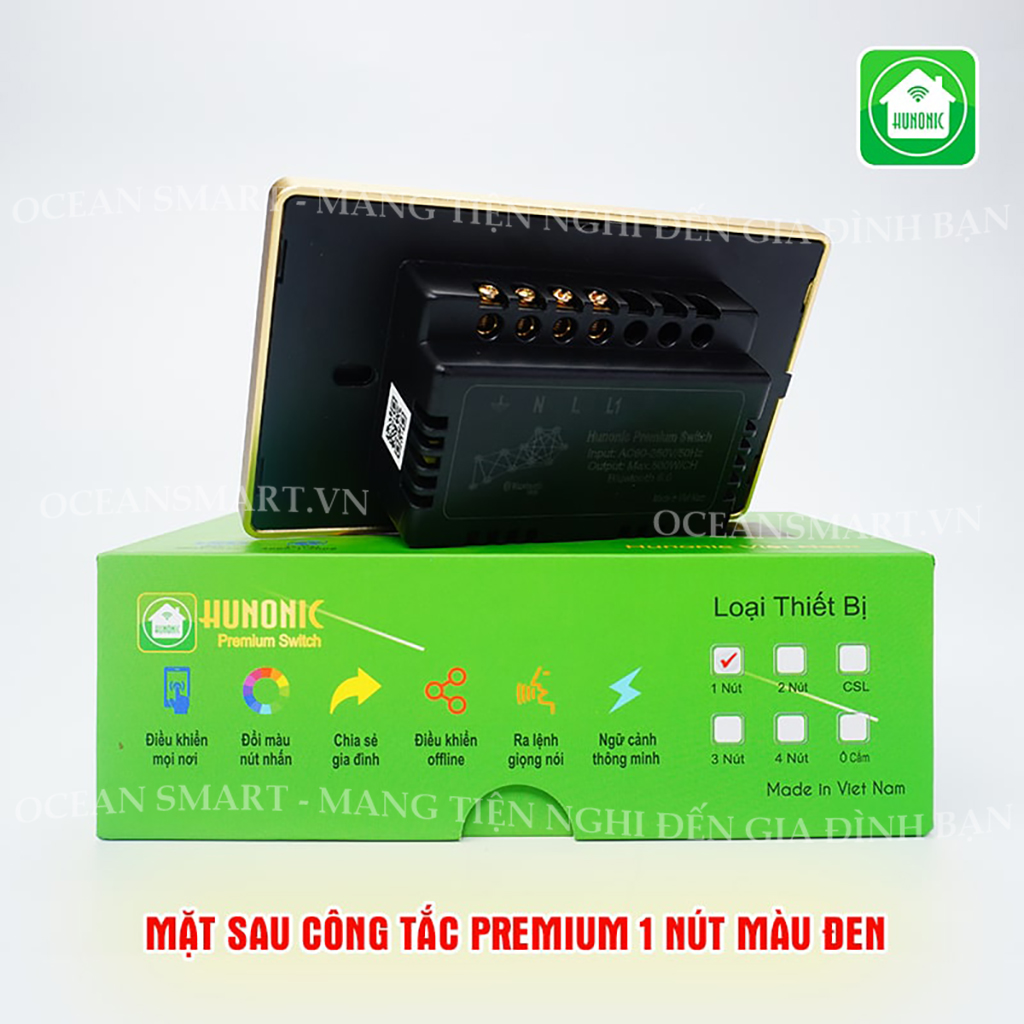 Công Tắc Cảm Ứng Thông Minh Hunonic Premium, Công Tắc Điều Khiển Từ Xa Qua Điện Thoại Viền Vàng - HNPRECD