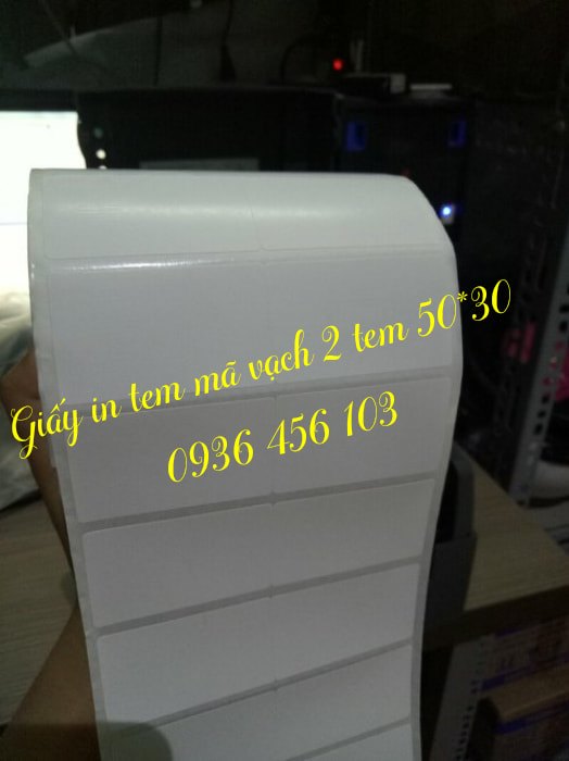 Set 5 cuộn decal in tem nhãn, mã vạch 50x30mm, 2 tem/hàng, cuộn 50m