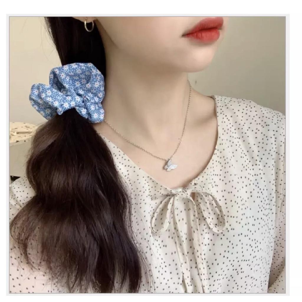 Combo 2 Cột tóc vải scrunchies họa tiết xanh mint