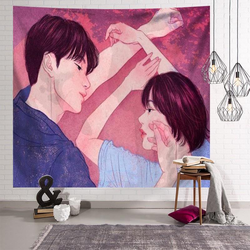 Thảm treo tường trang trí, Decor phòng in hình cặp đôi