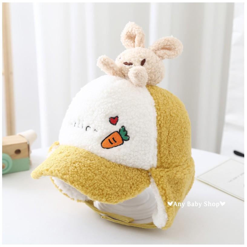 Mũ nón phi công in hình cà rốt và thỏ con cute cho bé trai bé gái có ốp tai nhiều màu dễ thương-hàng có sẵn