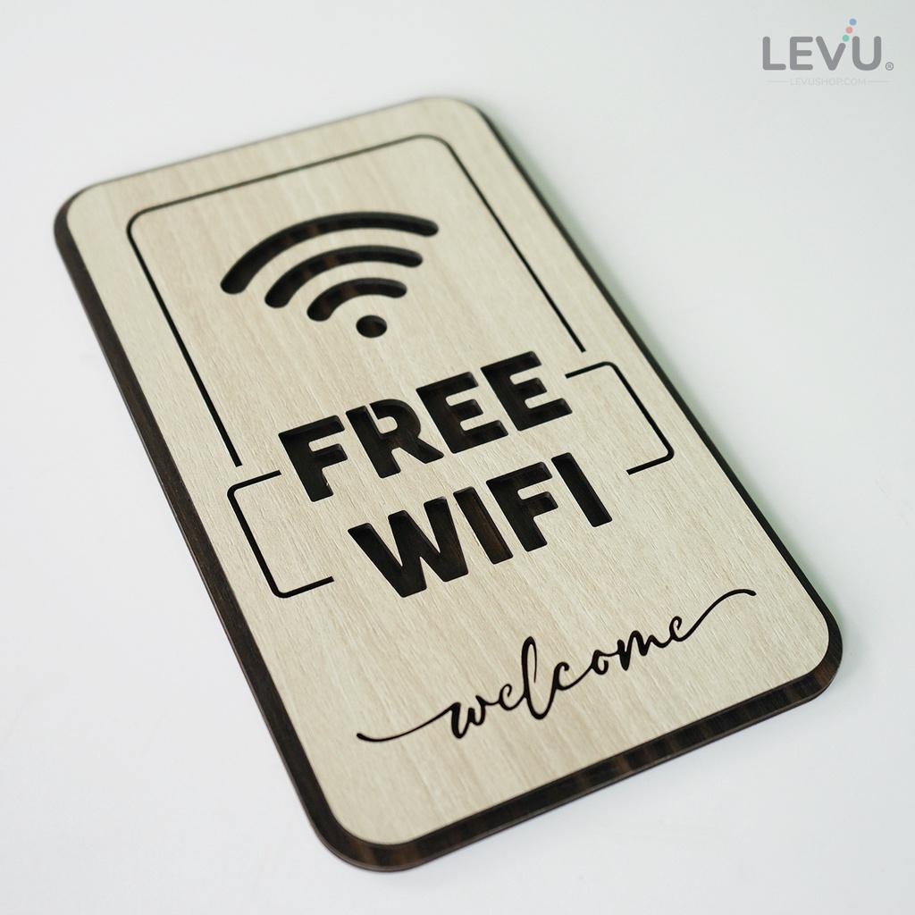 Bảng hiệu free wifi LEVU TW07S bằng gỗ khắc chữ cao cấp sang trọng