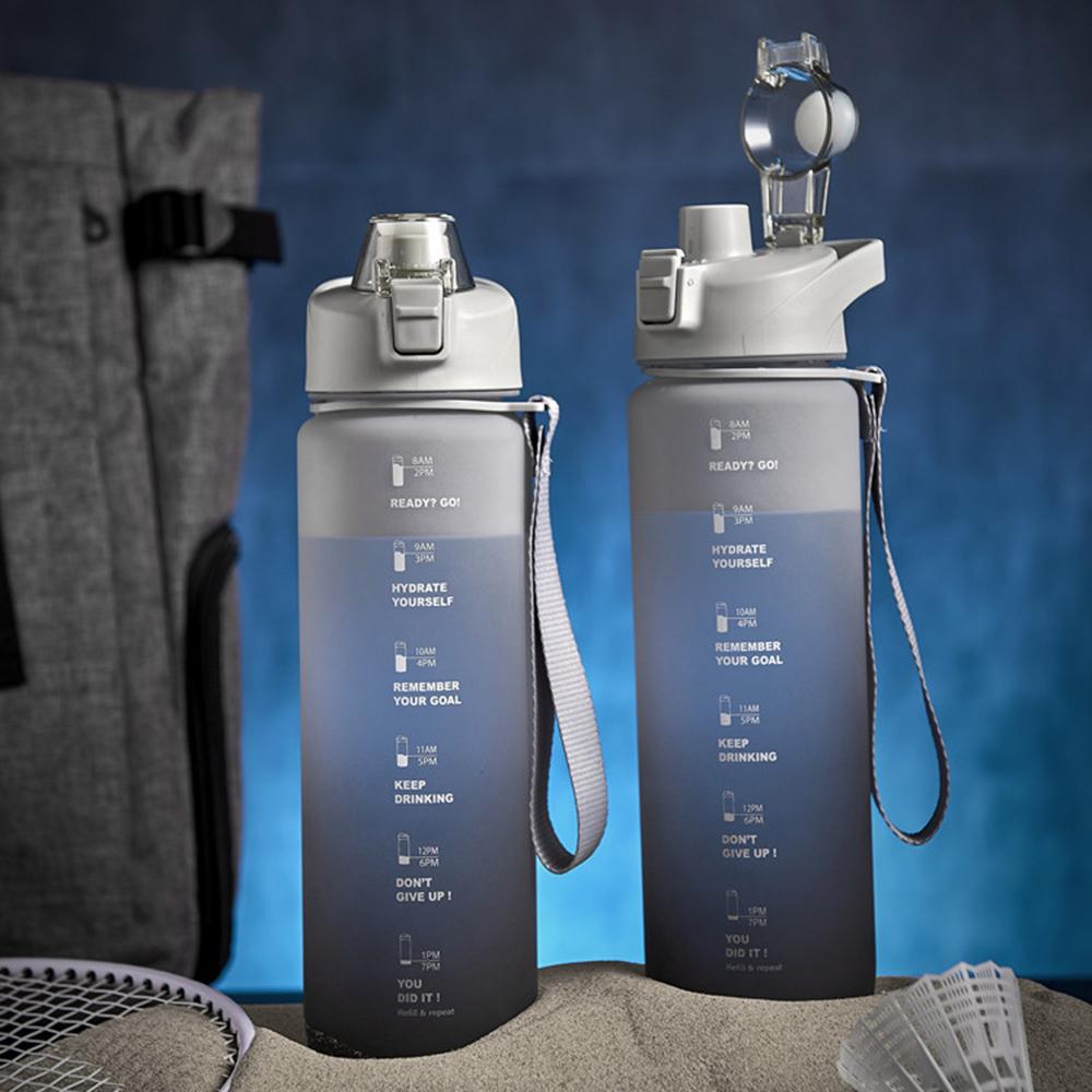 Bình Nước Thể Thao 1.1L Có Vạch Đánh Dấu Thời Gian Không Chứa Bpa & Chống Rò Rỉ