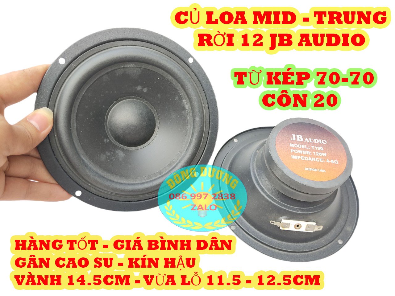 LOA MID 12 JB AUDIO KÍN HẬU GÂN CAO SU LOẠI TỪ KÉP 70-70MM COIL 20 - GIÁ THỢ