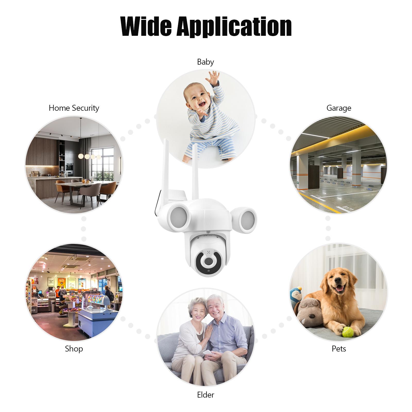 2K Smart Life Wireless Monitor Camera Outdoor WiFi Camera 3.0MP Waterproof Night Vision Auto-tracking with Floodlights