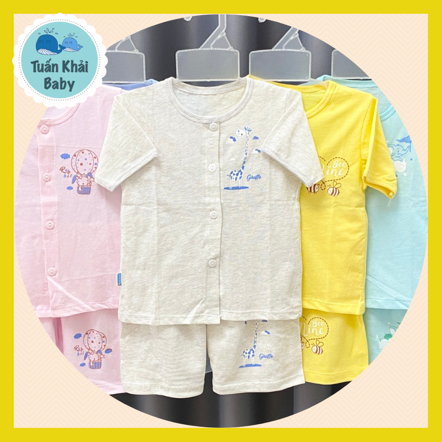 Combo 3 Bộ quần áo sơ sinh cotton Thái Hà Thịnh - Mẫu Áo Tay Ngắn Cài Giữa - Size 1-5 cho bé sơ sinh -12kg