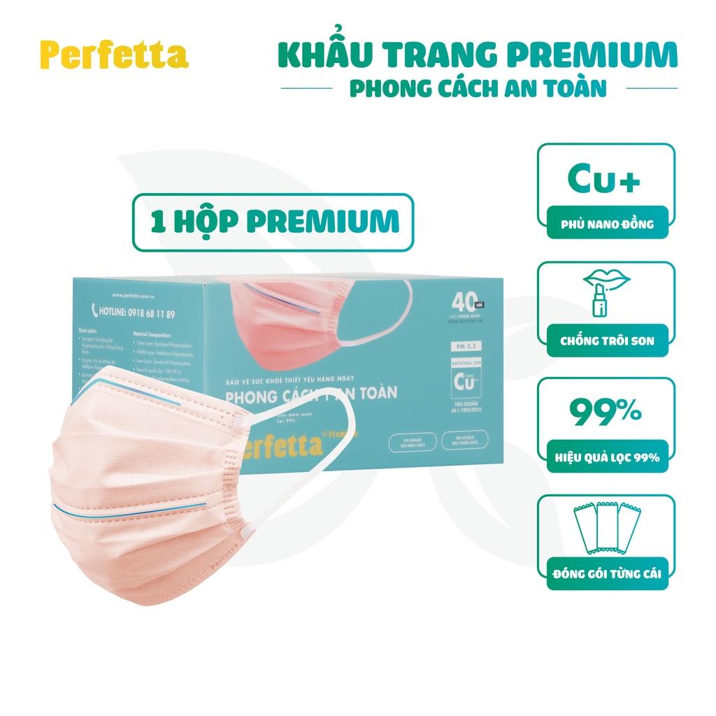 Khẩu Trang Y Tế 3 lớp Perfetta Premium cao cấp chuẩn Nhật Bản, 2 thanh mũi miệng,lớp ngoài phủ Nano đồng (40 cái/hộp)