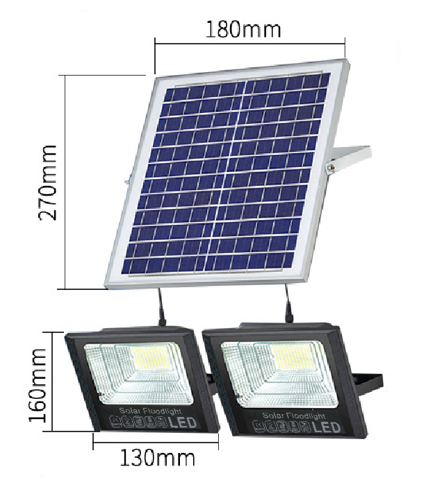 Đèn năng lượng mặt trời 2 bóng, Đèn pha Led năng lượng mặt trời 65w, 120W, 200W, chính hãng sáng 10-12h không tốn điện cảm biến ánh sáng, chống sét, chống nước IP67, vỏ nhôm nguyên khối