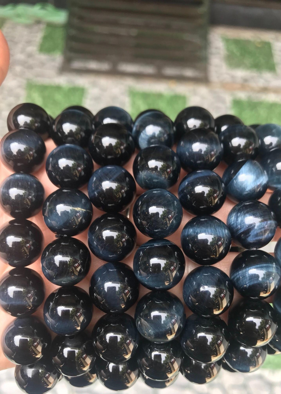 ĐÂY CHÍNH LÀ VÒNG ĐÁ MẮT HỔ MỚI LOẠI BÓNG MỊN ĐẸP ÁNH XANH DƯƠNG 14MM NAM mệnh THUỶ MỘC