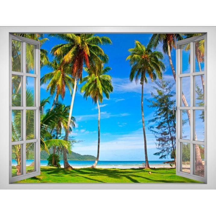 Tranh dán tường cửa sổ 3D cảnh biển đẹp 0020