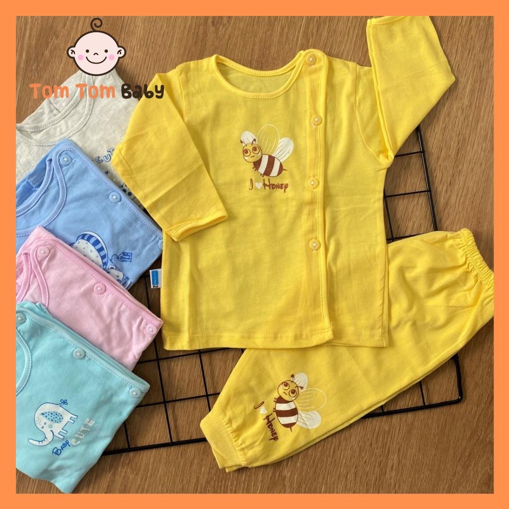 Set 5 bộ quần áo trẻ em sơ sinh Thái Hà Thịnh - Mẫu Tay Dài Cài Nút Lệch Màu - Size 1-3 cho bé sơ sinh - 9kg