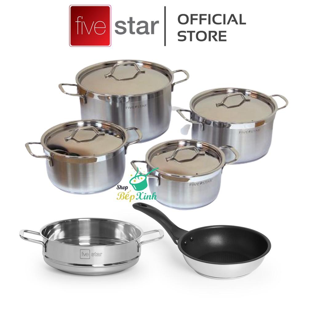 Bộ nồi chảo cao cấp Fivestar Plus 6 món nắp inox | tặng 1 vá canh