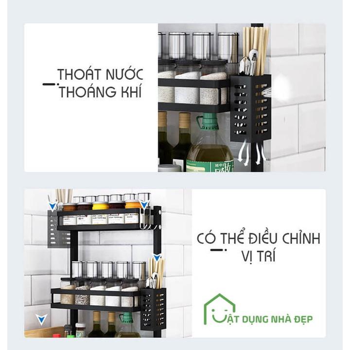 Kệ Gia Vị 2 Tầng 3 Tầng Đa Năng nhà bếp thông minh có ống đũa và treo dao, thớt đầy đủ phụ kiện sơn 3 lớp