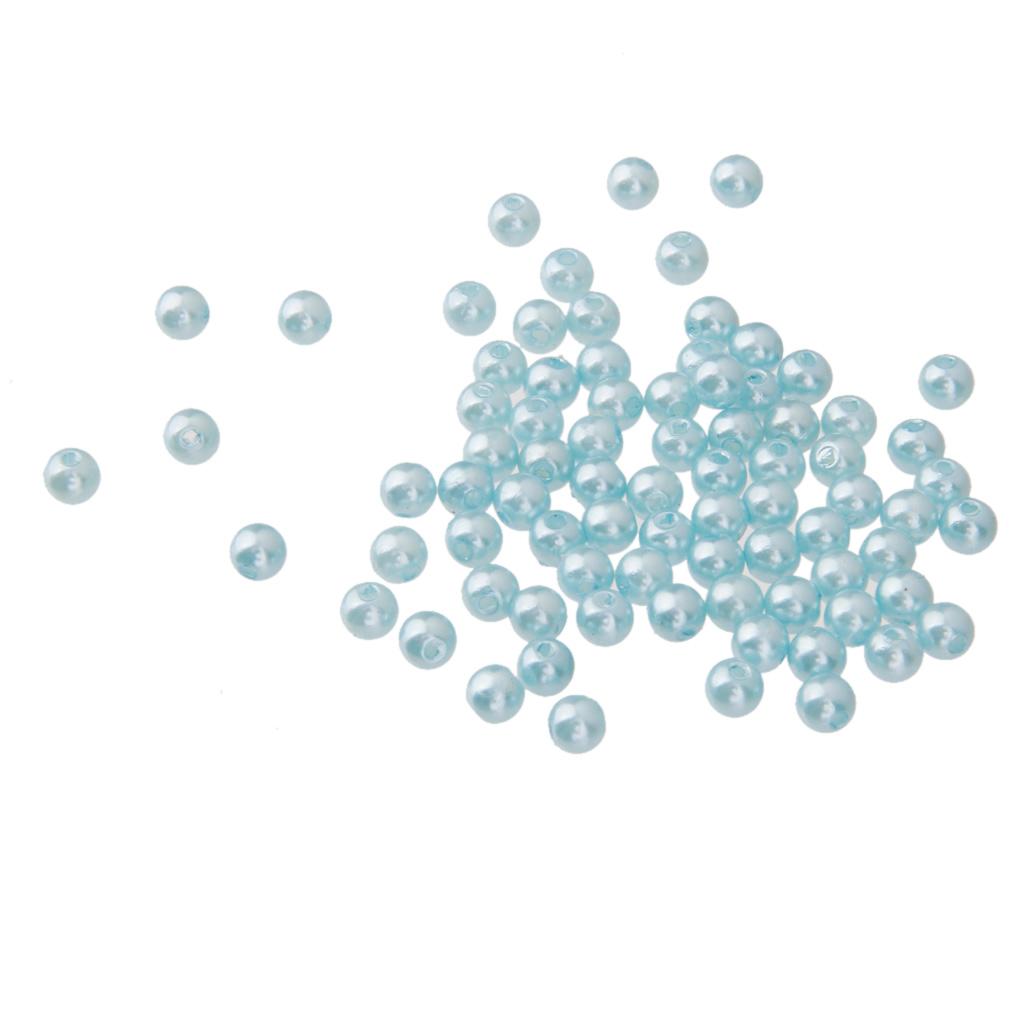 100pcs of Round Acrylic Pearl   Bead Blue Loose for DIY Women Jewelry 4mm