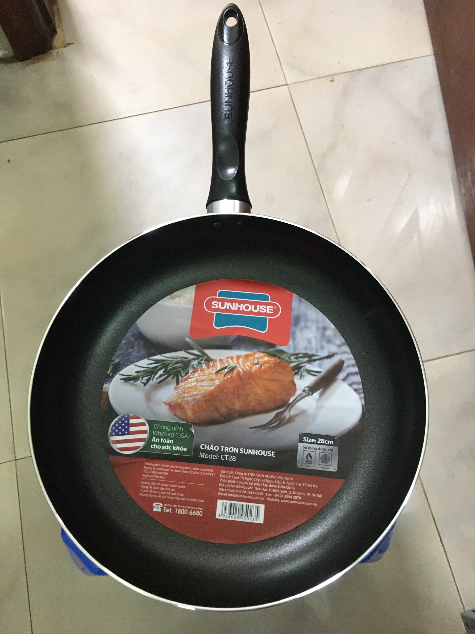 Chảo chống dính trơn SUNHOUSE Size 18-30cm CT18 CT20 CT24 CT26 CT28 CT30 chống dính Whitford (USA) cao cấp, không dùng bếp từ - Hàng chính hãng