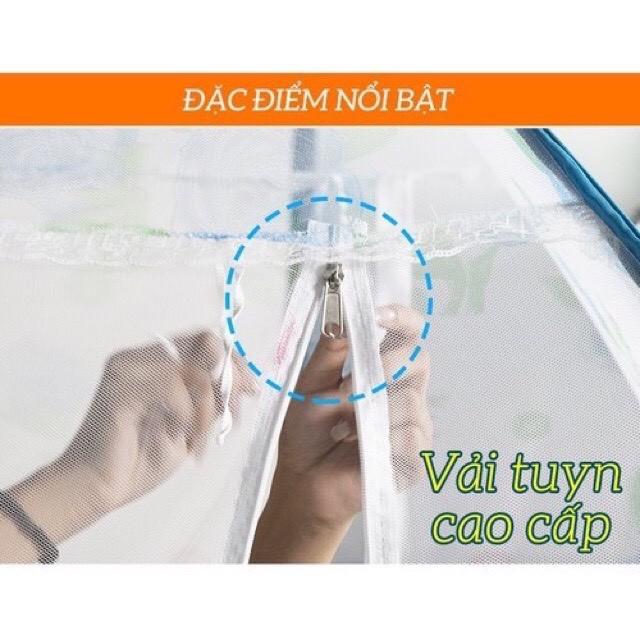 Màn chụp 1M8*2M gấp gọn chống muỗi chân diềm hoa xanh đỉnh vuông GIA LONG cao cấp, mùng chống muỗi