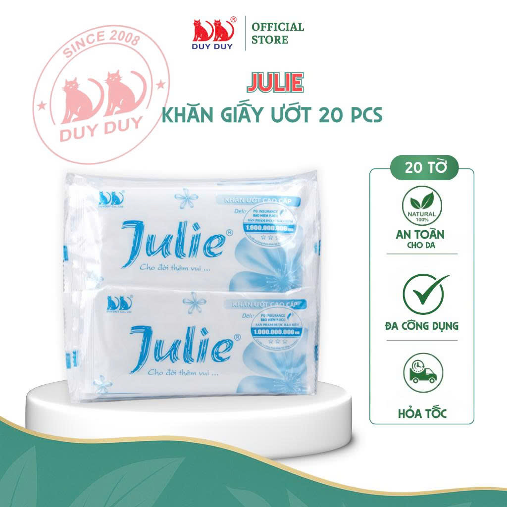 Combo Khăn lạnh dùng một lần Julie xanh dương vải bi 20 cái 24x24cm hương hoa hồng không hóa chất dùng một lần tiện lợi