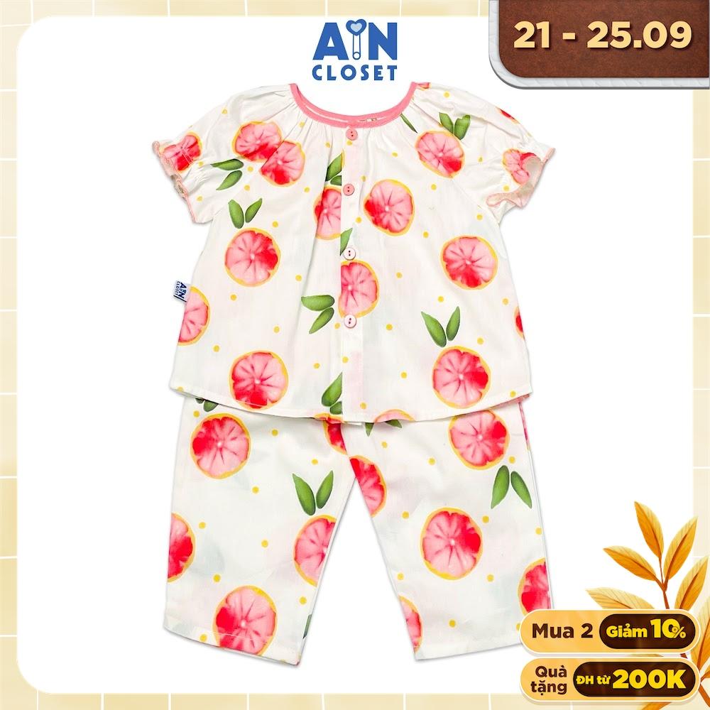 Bộ quần áo dài tay ngắn bé gái họa tiết Chanh Đào cotton - AICDBGEMSJCC - AIN Closet