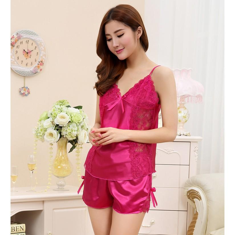 Bộ Đồ Ngủ Nữ Phi Lụa 2 Dây Phối Ren CDAN07