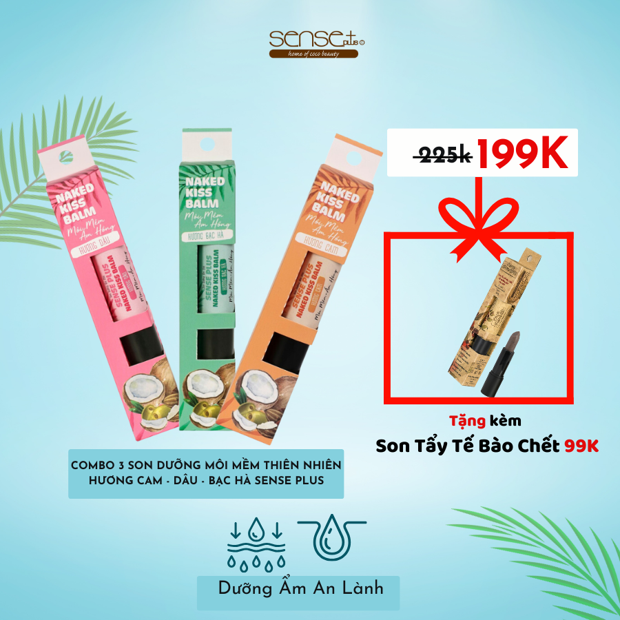 COMBO 3 SON DƯỠNG NAKED KISS BALM SENSE PLUS + TẶNG SON TẨY TẾ BÀO CHẾT COCO SCRUBBIE