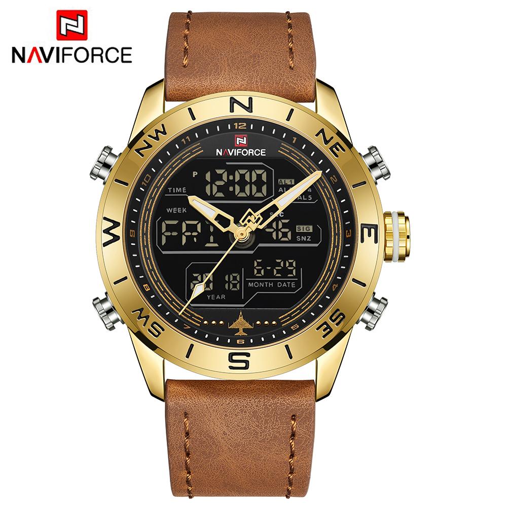 Đồng hồ nam thể thao thời trang NAVIFORCE NF9144 kỹ thuật số,dây da quân đội có Hộp quà tặng