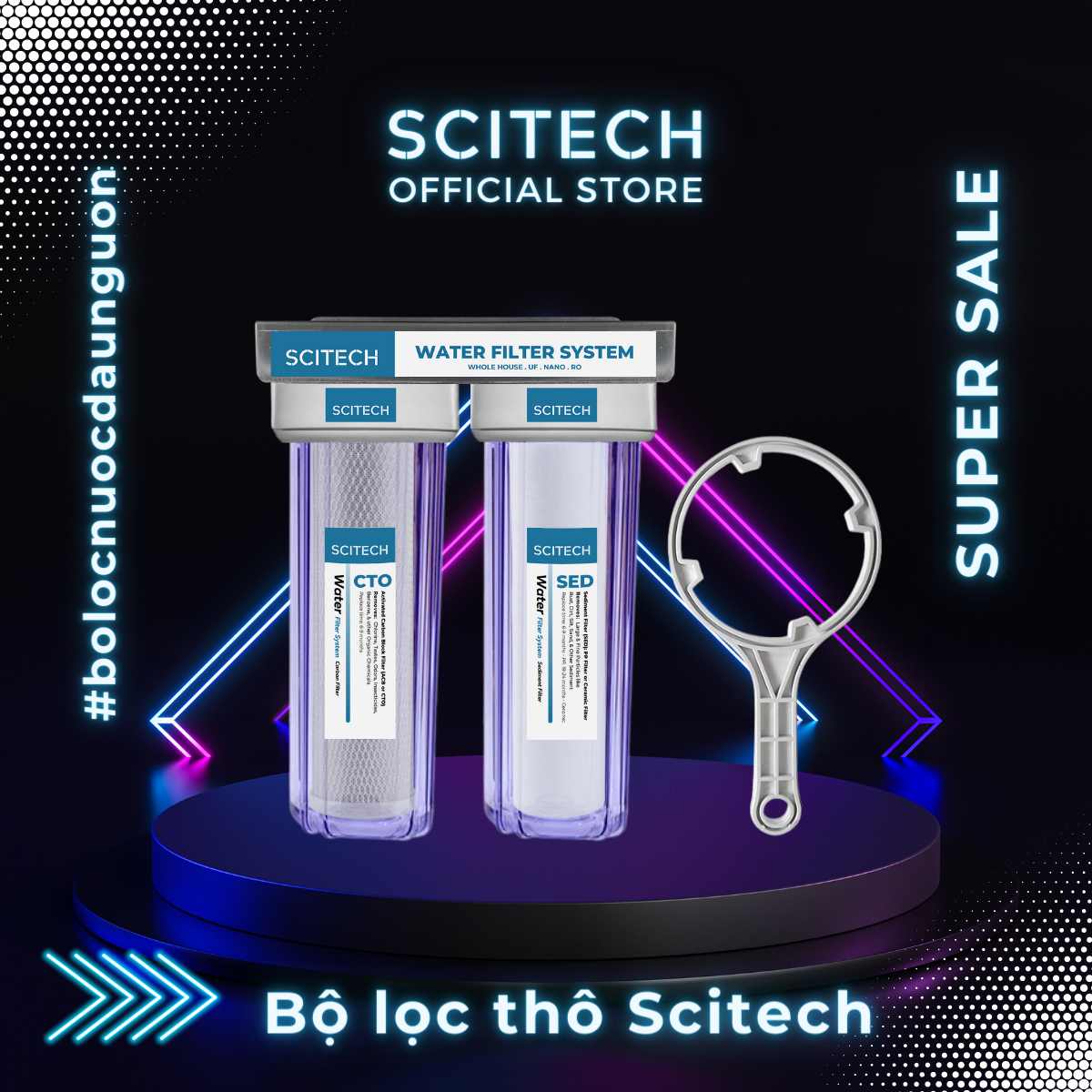 Bộ lọc nước sinh hoạt, bộ đôi lọc thô 10 inch Scitech - Hàng chính hãng