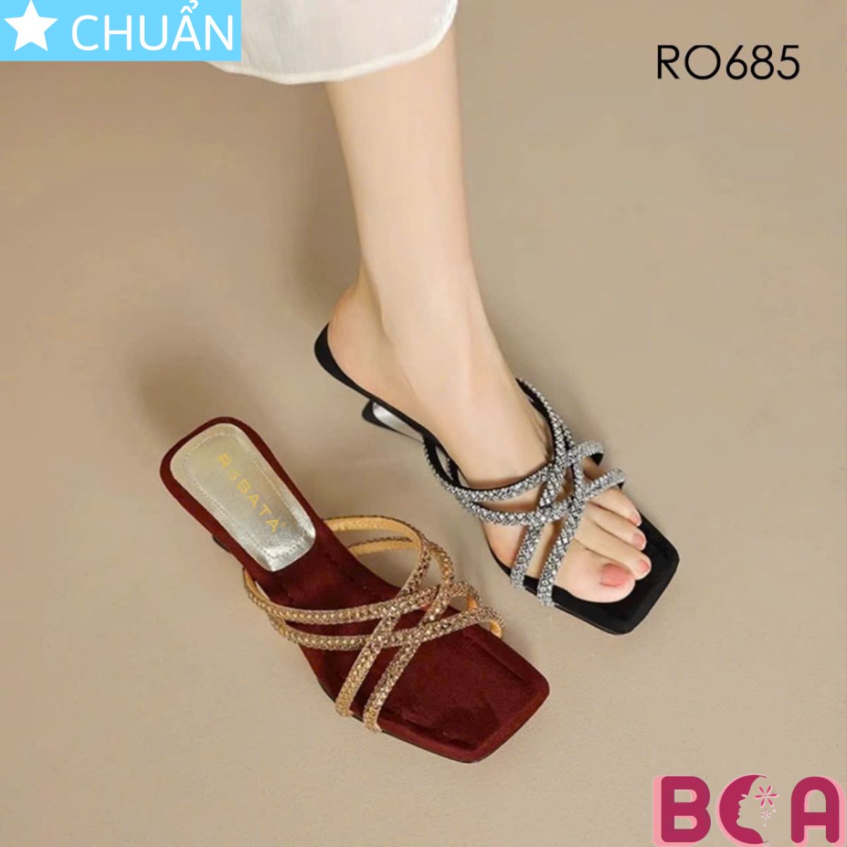 Dép Guốc Nữ Cao Gót 5cm RO685 ROSATA tại BCASHOP Thiết Kế Sang Trọng Với Da Nhung Cao Cấp, Kiểu Dáng Thời Thượng