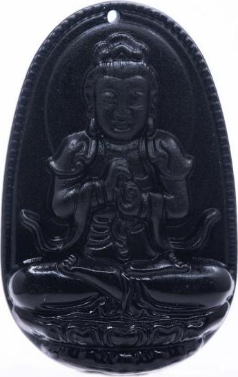 Mặt dây chuyền Đại Nhật Như Lai đá Obsidian tự nhiên - Phật Độ Mạng cho người tuổi Mùi, Thân - PBMOBS06