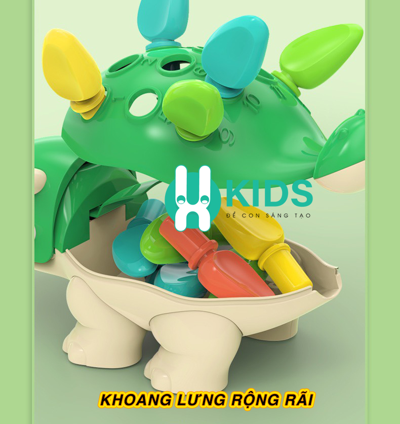 Đồ chơi khủng long lắp ghép thanh rút sắc màu giúp bé phát triển đa giác quan, nhận biết màu sắc